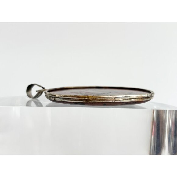 Mahogany Obsidian Oval Crystal Shaped Large Silver Toned Vintage Pendant - Picture 6 of 12